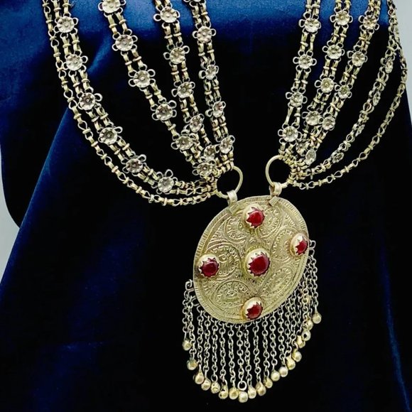 Tribal Ethnic Silver Kuchi Multilayer Necklace With Big Pendant, Handmade Pure - Picture 4 of 13